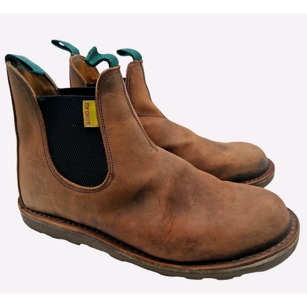 Jim Green Boots Mens Size 13 Brown Leather Chelsea Pull On Ankle Work Boots